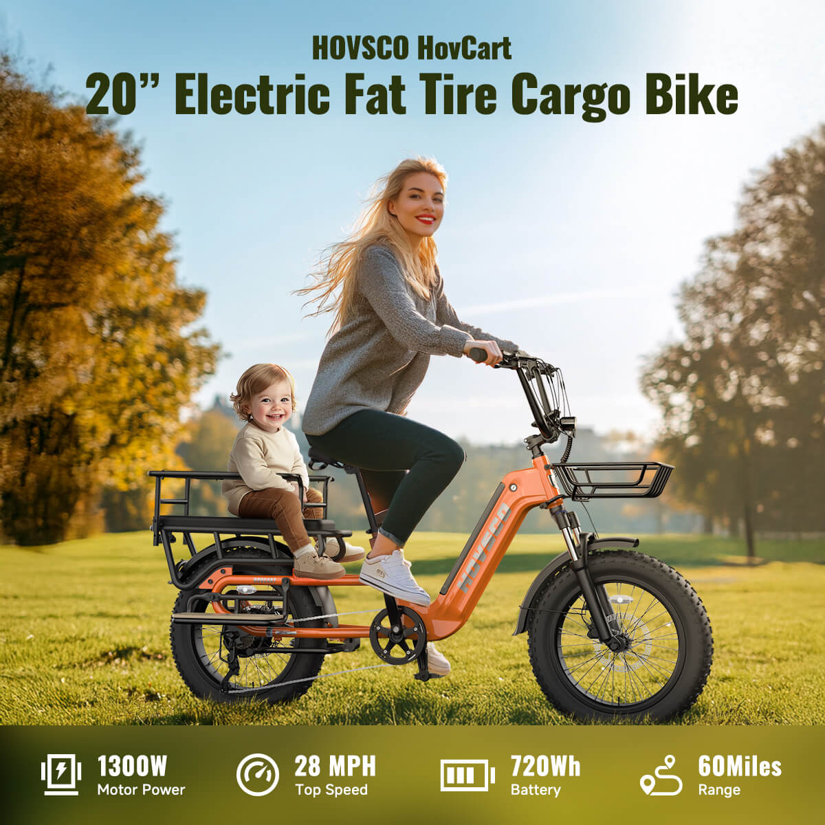 HOVSCO™ HovCart 20“ Step-Thru Electric Fat Tire Cargo Bike